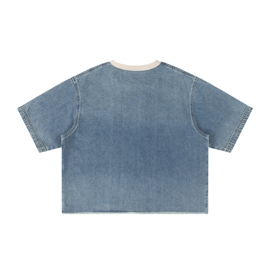 PROPERTY OF FTD Exclusive Vintage Wash Boxy Raw Hem Denim T-Shirt - FTD MERCH BY DREW™