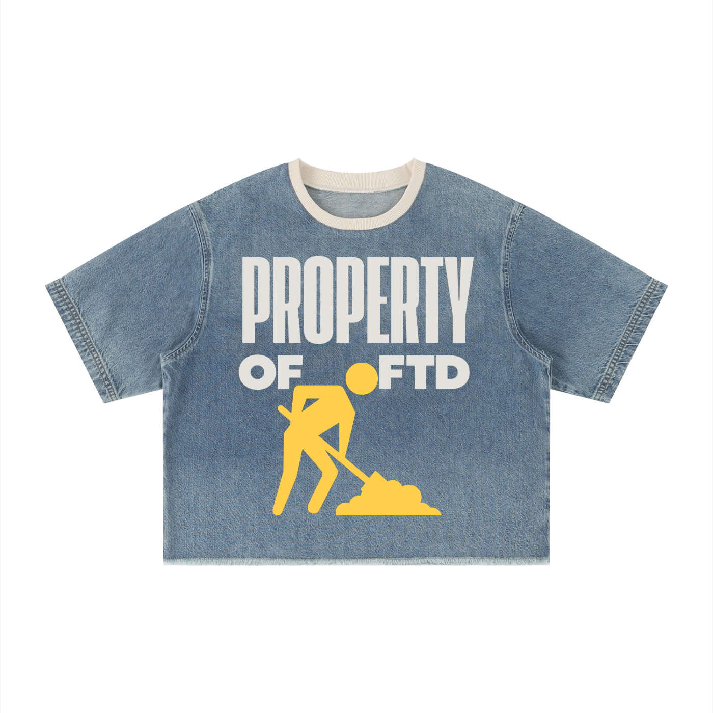 PROPERTY OF FTD Exclusive Vintage Wash Boxy Raw Hem Denim T-Shirt - FTD MERCH BY DREW™