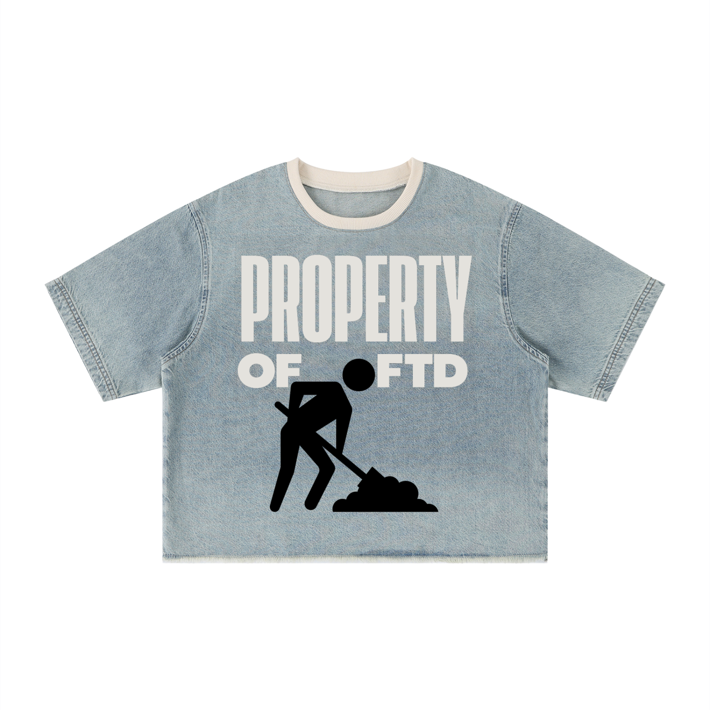 PROPERTY OF FTD Exclusive Vintage Wash Boxy Raw Hem Denim T-Shirt - FTD MERCH BY DREW™