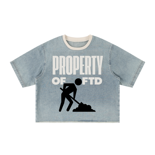 PROPERTY OF FTD Exclusive Vintage Wash Boxy Raw Hem Denim T-Shirt - FTD MERCH BY DREW™