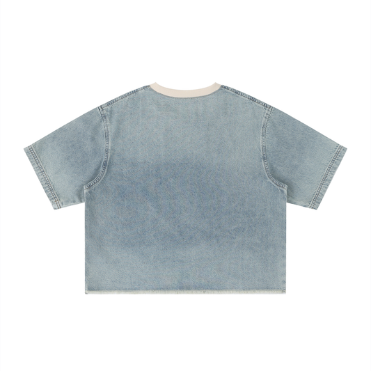 PROPERTY OF FTD Exclusive Vintage Wash Boxy Raw Hem Denim T-Shirt - FTD MERCH BY DREW™