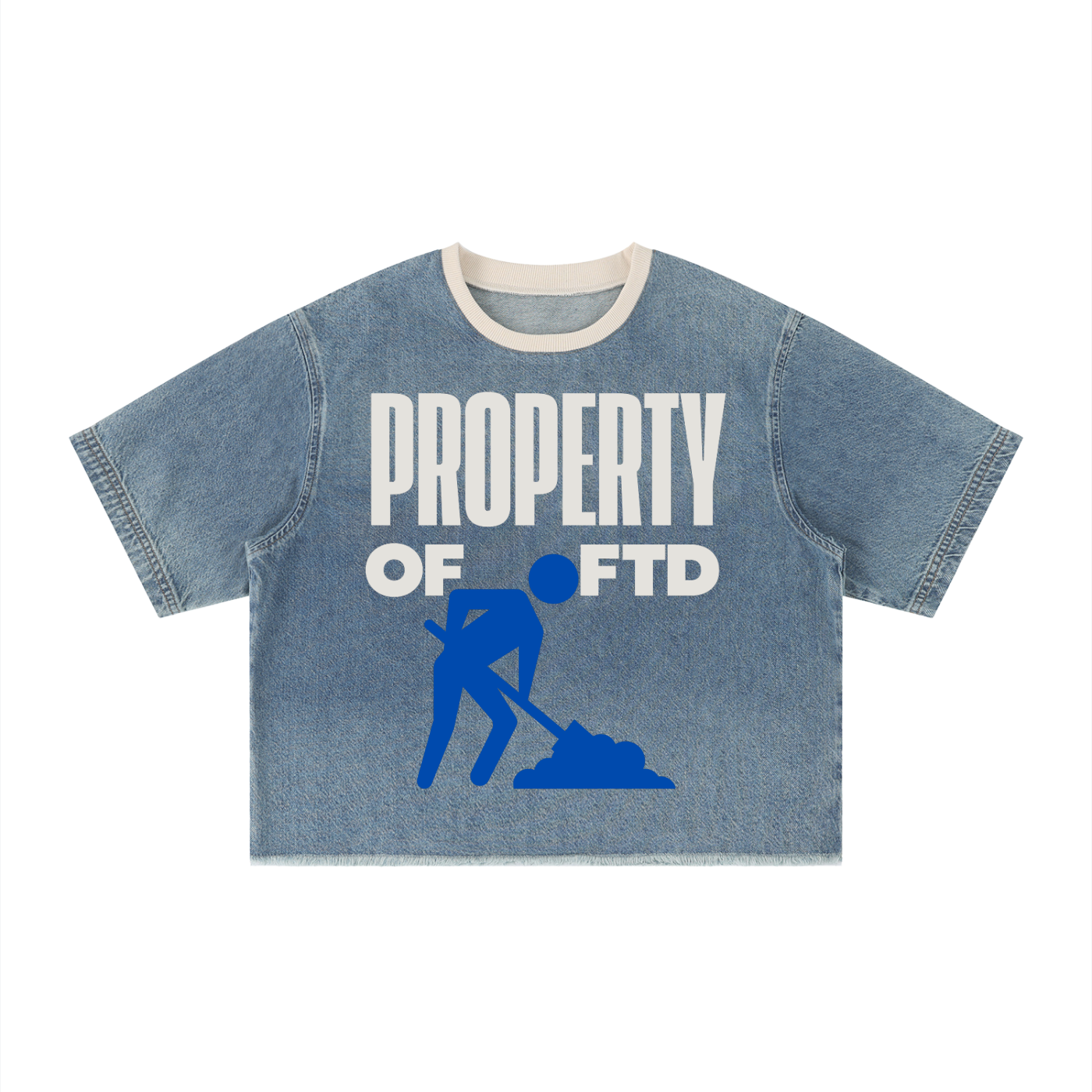 PROPERTY OF FTD Exclusive Vintage Wash Boxy Raw Hem Denim T-Shirt - FTD MERCH BY DREW™